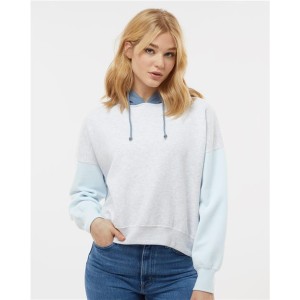 W23716 MV Sport Women's Sueded Fleece Colorblocked Crop Hooded Sweatshirt