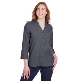 DG562W Devon  Jones Women's Crown Collection Stretch Pinpoint Chambra Three-Quarter Sleeve Shirt