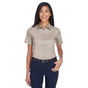 M500SW Harriton Women's Easy Blend Short Sleeve Twill Dress Shirt with Stain-Release