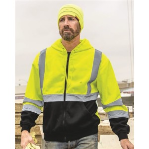 JS102-103 Kishigo Hi-Vis Full-Zip Hooded Sweatshirt