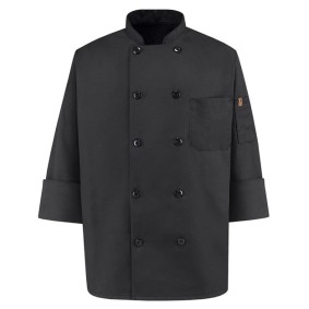 0425 Chef Designs Ten Pearl Button Black Chef Coat