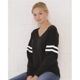 T17 Boxercraft Womens Slub Jersey Varsitee V-Neck Long Sleeve T-Shirt