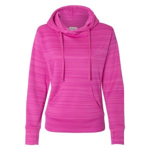 8662 J America Women's Odyssey Striped Performance Fleece Lapover Hooded Sweatshirt