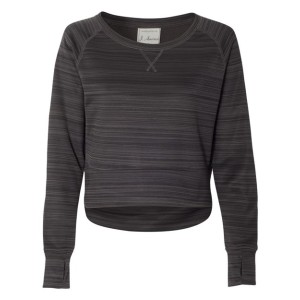 8663 J America Women's Odyssey Striped Performance Fleece Hi-Low Crewneck Sweatshirt