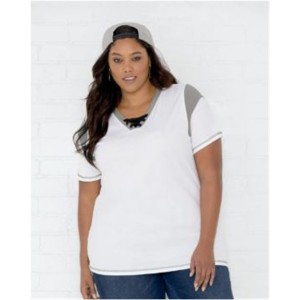3833 LAT Women's Curvy Lace Up Fine Jersey Tee