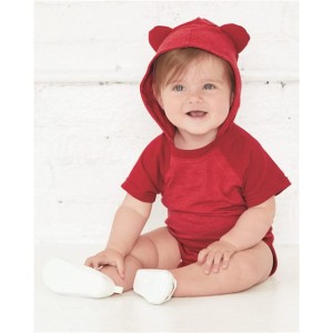 4417 Rabbit Skins Fine Jersey Infant Short Sleeve Raglan Bodysuit with Hood  Ears