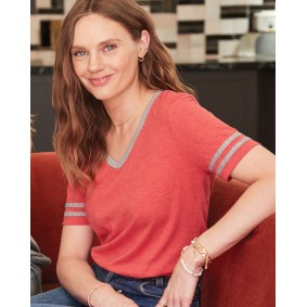 TRI-BLEND Ladies' Varsity Ringer V-Neck T-Shirt